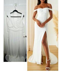 Lulus Excellent Elegance White Pleated Off-the-Shoulder Maxi Dress NWOT Size 1X
